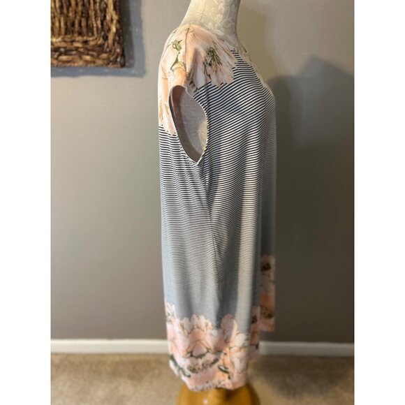 Chicos Shift Dress 3 XL Pink Black White Stretch Short Sleeve Casual Washable - Picture 7 of 8